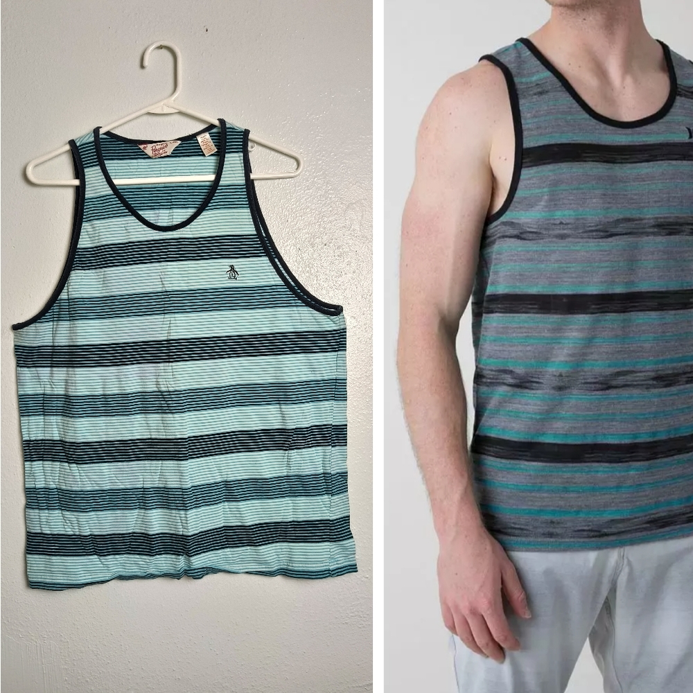Original Penguin Tank Top  Men's XL Striped Blue
